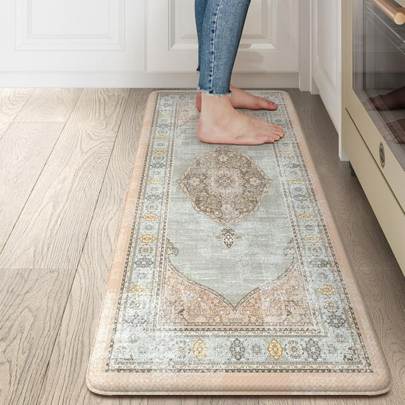 Boho Pink Cushioned Anti Fatigue Kitchen Floor Mats, Comfort Kitchen Rugs Standing Desk Mat for Kitchen, Office, Laundry, Sink, 17\u201dx47\u201d Waterproof Non Slip Padded Kitchen Mat