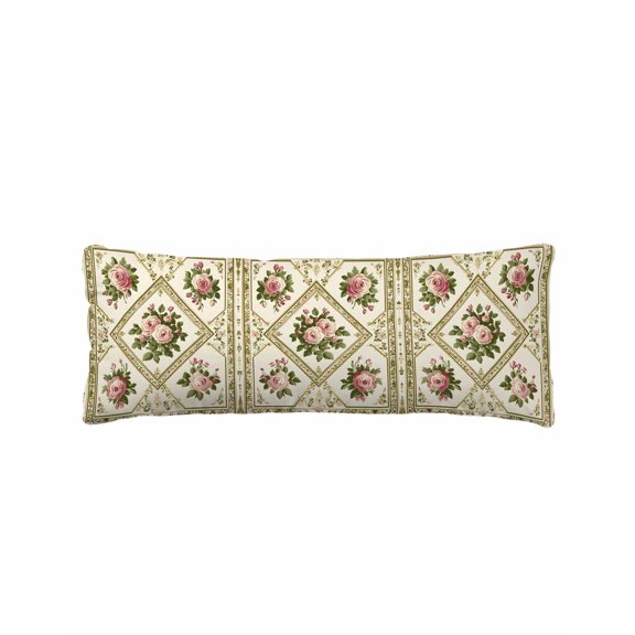 Boho Pink Floral Body Pillow Cover 20 x 54 Inch Decorative Pillow Cover Spring Vintage Flower Green Leaf Lumbar Pillowcase Seasonal Rectangle Cushion Case for Couch Sofa Bed Living Room
