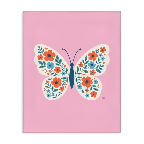 Boho Pink Floral Butterfly Canvas Wall Art, design by Jessica Beck