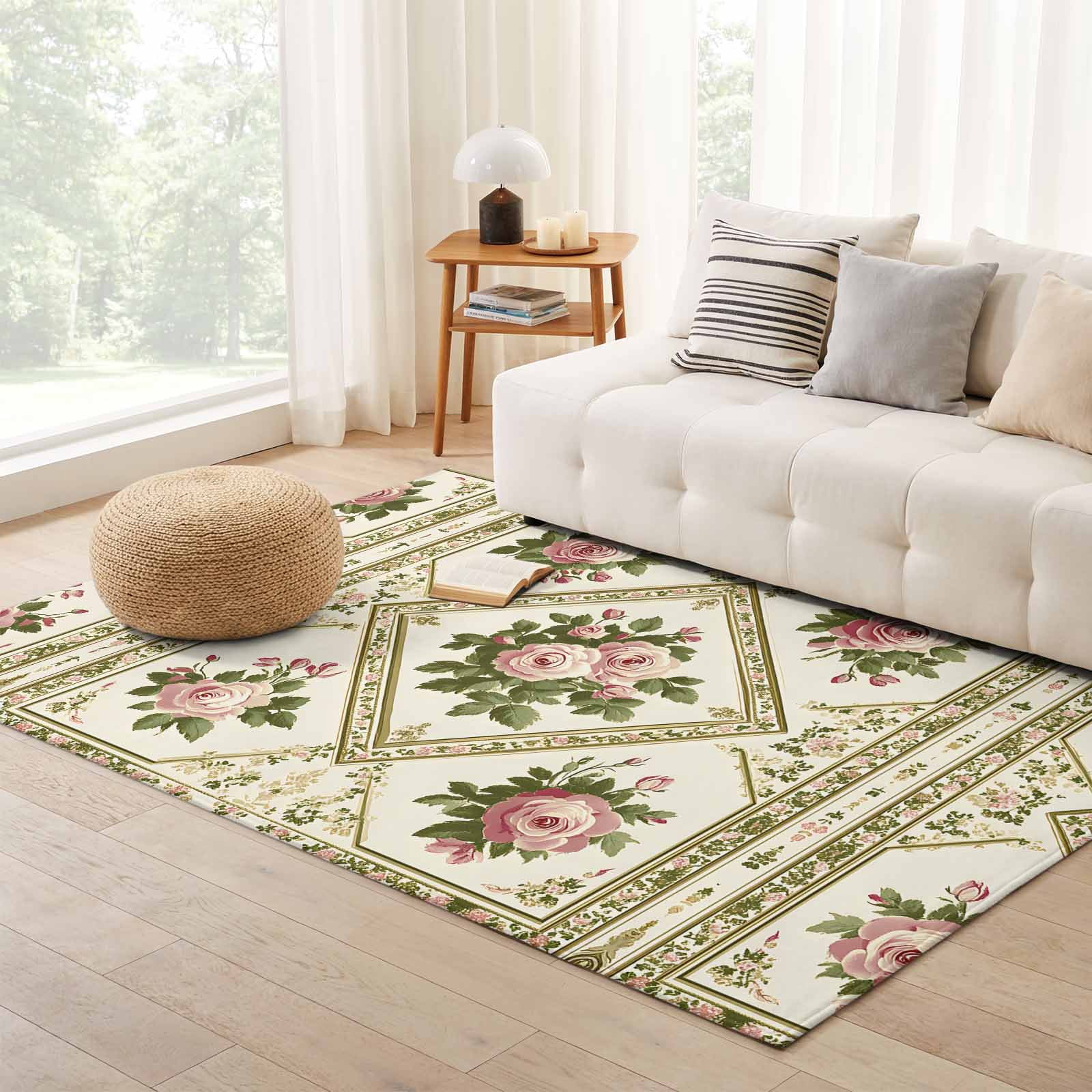 Floyd Home Rug Boho Pink Floral Door Mat 3 x 5 Ft, Nonslip Welcome Area Rug Washable ...