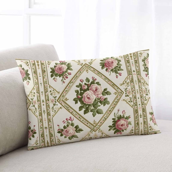Boho Pink Floral King Size Pillow Cover, Pillowcase Protectors with Zipper, Breathable Decorative Throw Pillow Case Cover, Spring Vintage Flower Green Leaf Pillow Shams for Couch Sofa 20x36Inch