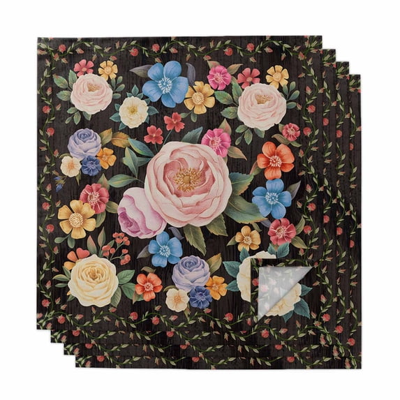 Boho Pink Flower Cloth Napkins, Spring Watercolor Country Floral Plant Washable and Reusable Dinner Napkins Set of 4, Table Napkin for Kitchen Party Birthday Wedding Hotel Housewarming 20"x20"