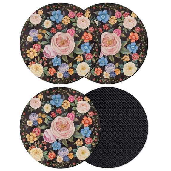 Boho Pink Flower Coasters Set of 4, Absorbent Coasters for Drinks, Spring Watercolor Country Floral Plant Coaster for Desk Coffee Table Protection, Home Decor House Warming Gifts 4"