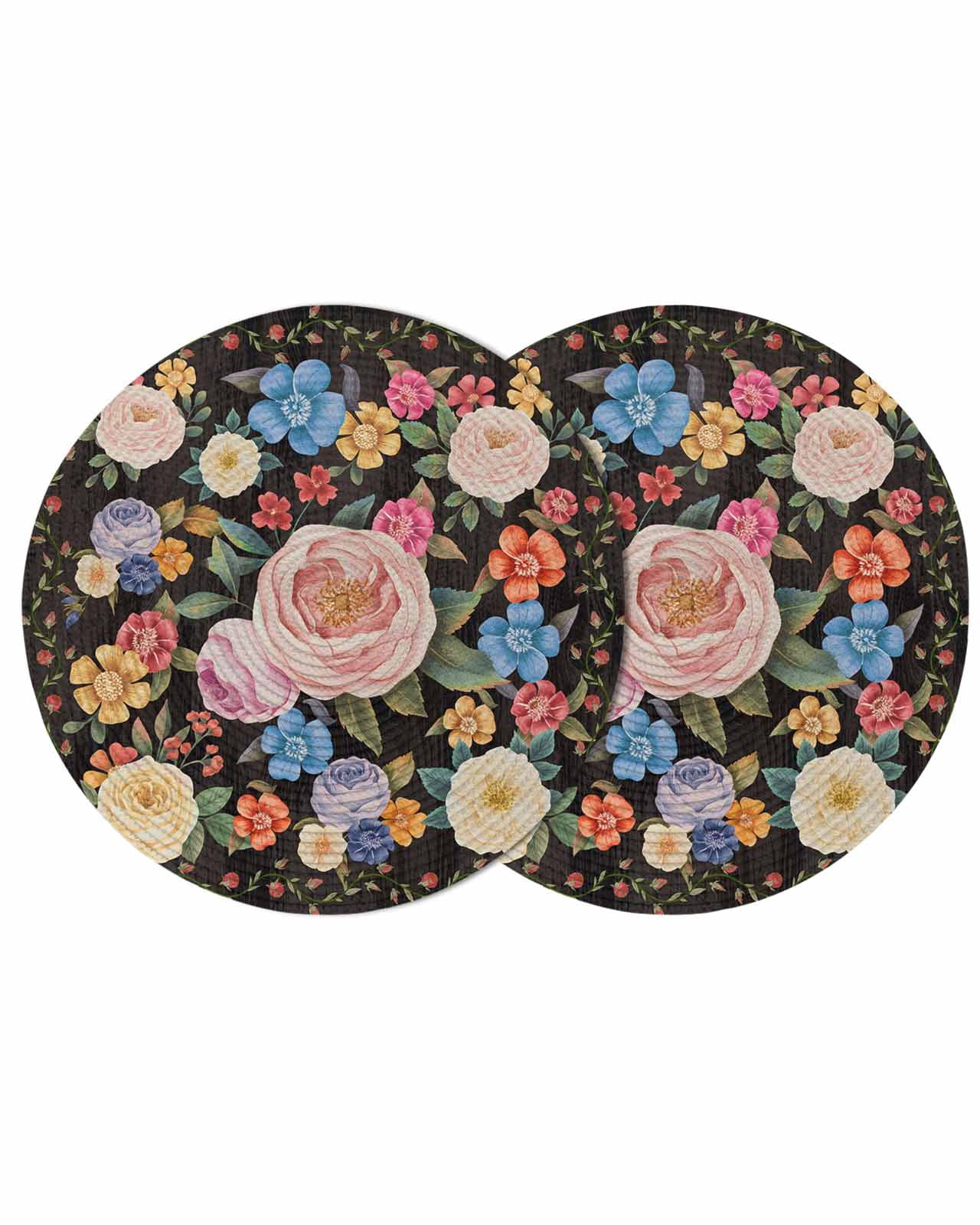 Boho Pink Flower Round 13 Inch Placemats Set of 2, Spring Watercolor ...