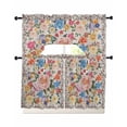thumbnail image 1 of Boho Pink Flowers Swag Kitchen Curtains Sets for Windows 24 Inch Length, Colorful Floral Spring Vintage Botanical Short Window Curtain Panels Swags Valances and Tiers 3 Piece Set for Cafe/Dining Room, 1 of 5