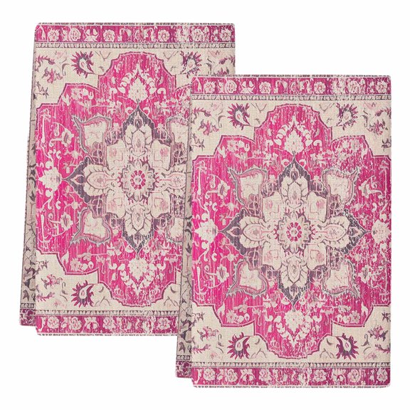 Boho Pink Kitchen Towels Set of 2, Middle Century Boho Geometric Abstract Southwestern Soft Microfiber Dish Towels, Absorbent Washable Dishcloths for Kitchen Cleaning, Drying Dishes, 18x28 Inches