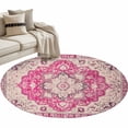 thumbnail image 1 of Boho Pink Large Area Rugs for Bedroom Living Room, Soft Non Slip Carpet Bedside Rug, Middle Century Boho Geometric Abstract Southwestern Round Floor Cover Kitchen Accent Rug 4' for Dining Room/Office, 1 of 9