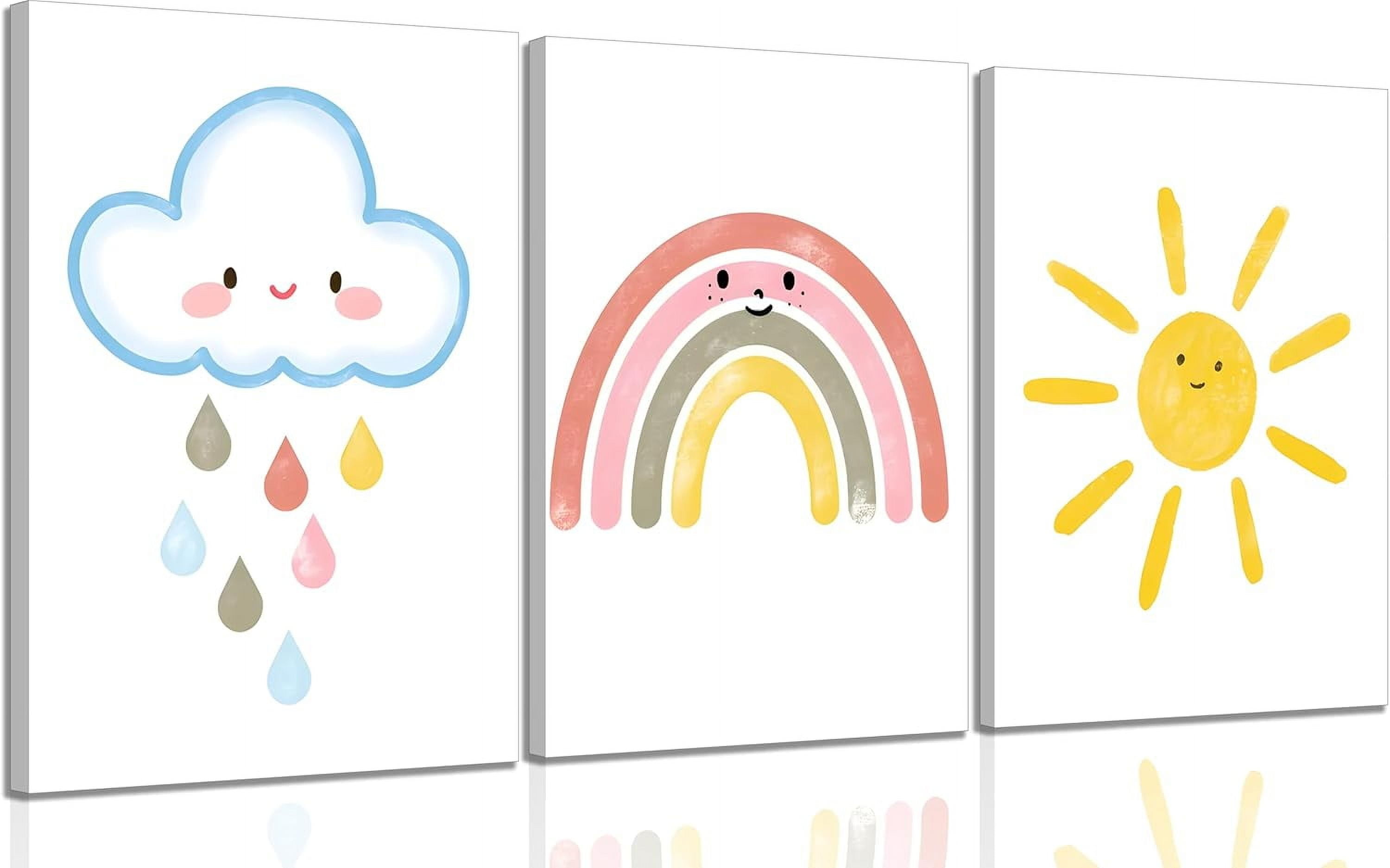 Boho Pink Nursery Canvas Wall Art Rainbow Children Room Painting