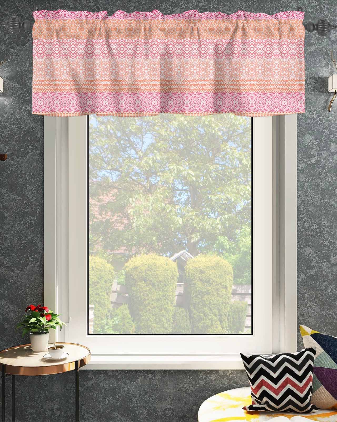 Boho Pink and Orange Striped Geometric Ethnic Style Window Valances