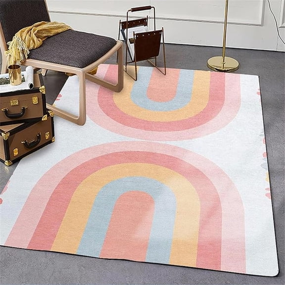 Boho Pink Rainbow Kids Rugs, Non Slip Easy Care Area Rug, Breathable Durable Carpet For Indoor Bedroom Living Room Office Decor Rug 4x6ft