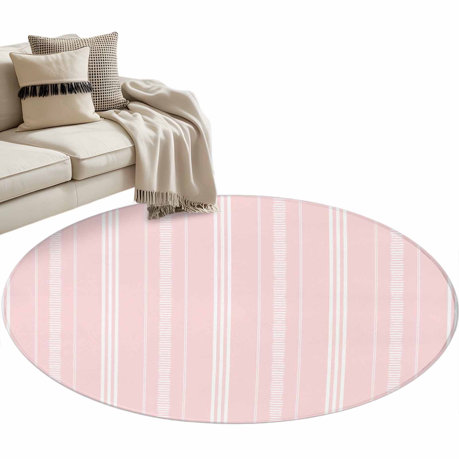 Gallery Detail: Boho Pink Round Rug 3Ft Washable Circle Entryway Rugs Non