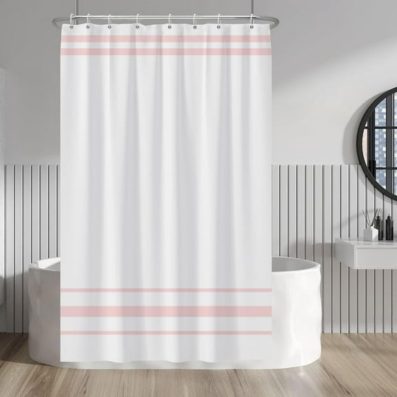Boho Pink Striped Shower Curtain for Bathroom Decorative for Boudoir Girl''s Dormitory Cubicle Waterproof Fabric Shower Curtain with Hooks 36x72 Inches