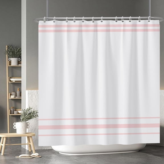 Boho Pink Striped Shower Curtain for Bathroom Decorative for Boudoir Girl''s Dormitory Cubicle Waterproof Fabric Shower Curtain with Hooks 72x72 Inches