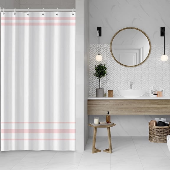 Boho Pink Striped Shower Curtain Minimalism Shower Curtain for Bathroom Decorative for Boudoir Girl''s Dormitory Bathroom Cubicle Waterproof Fabric Shower Curtain with Hooks 36x72 Inches