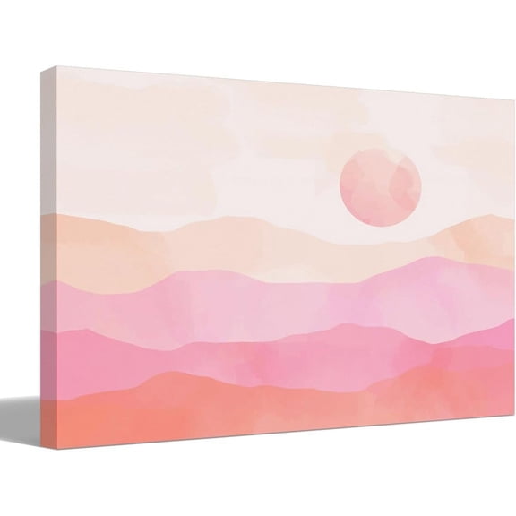 Boho Pink Wall Art Prints,Sun Mountains Warm Color Minimalist Wall Art Abstract Modern Boho Wall Art Decor for Living Room Bedroom Bathroom 14×11Inch