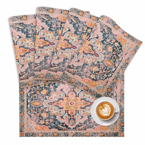 Boho Placemats Set of 1 Vintage Abstract Medallion Damask Floral Middle Ages Place Mats Washable Table Mats for Party Kitchen Dining Decoration, 13 X 19 Inch