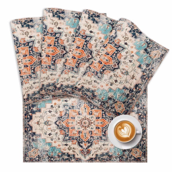Boho Placemats Set of 2 Vintage Medallion Damask Floral Abstract Middle Ages Place Mats Washable Table Mats for Party Kitchen Dining Decoration, 13 X 19 Inch