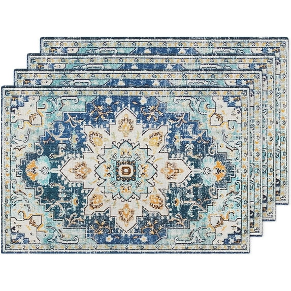 Boho Placemats Set of 4 Southwest Table Place Mats for Dining Tables Heat Resistant Washable Non-Slip Place Mats for Kitchen Dining Wedding Home Decoration (18"X12", Blue1)