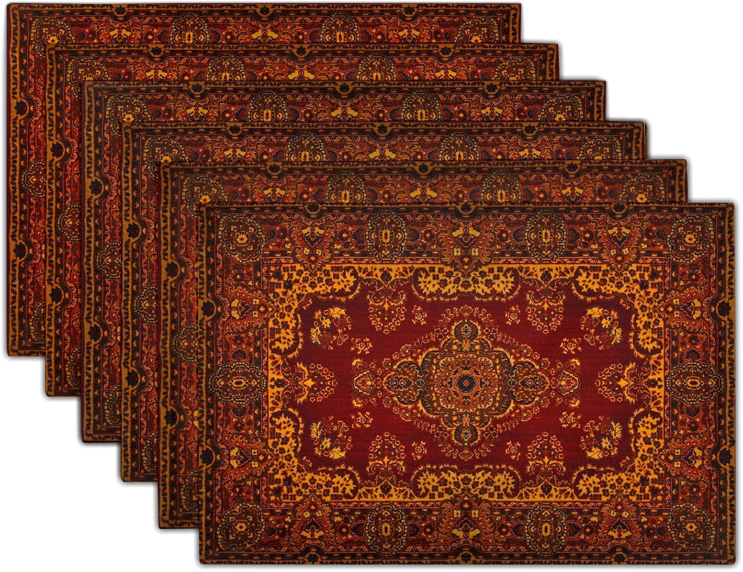 Boho Placemats Set of 6 Bohemian Vintage Retro Rug Carpet Linen ...