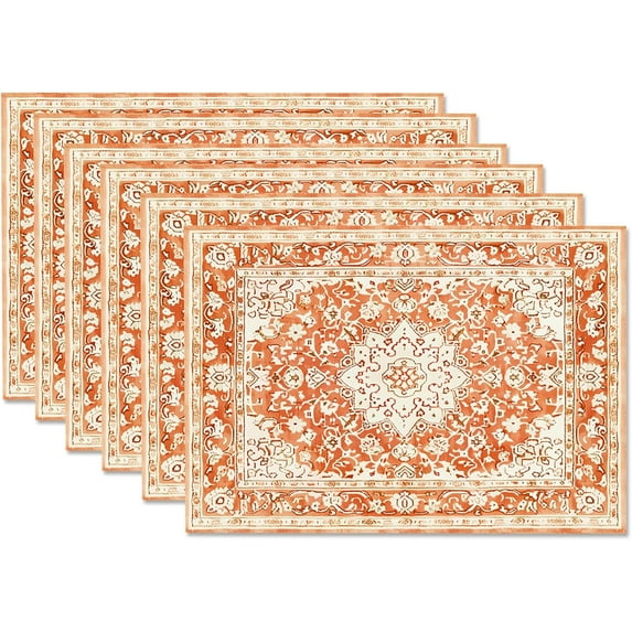 Boho Placemats Set of 6 Fall Orange Bohemia Vintage Retro Rustic Place Mats for Dining Table Farmhouse Table Mats for Kitchen Dining Decoration