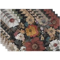 Boho Placemats Vintage Retro Floral Dinner Placemats Set of 4 Bohemian Flowers Kitchen Table Placemats 18 * 12 Inches Place Mats Dining Tables Indoor for Kitchen Table Washable Decorations