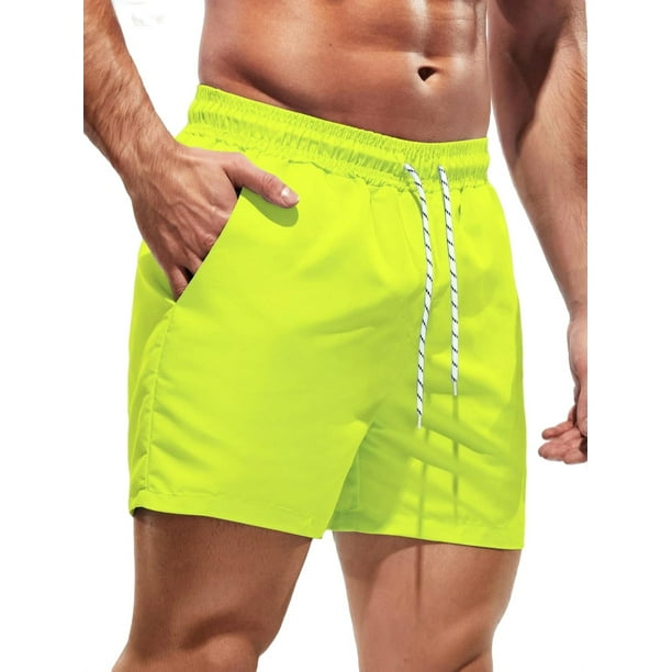 Boho Plain Bottoms Lime Green Drawstring Waist Men Beach Shorts Men s Swim Trunks Walmart Business Supplies