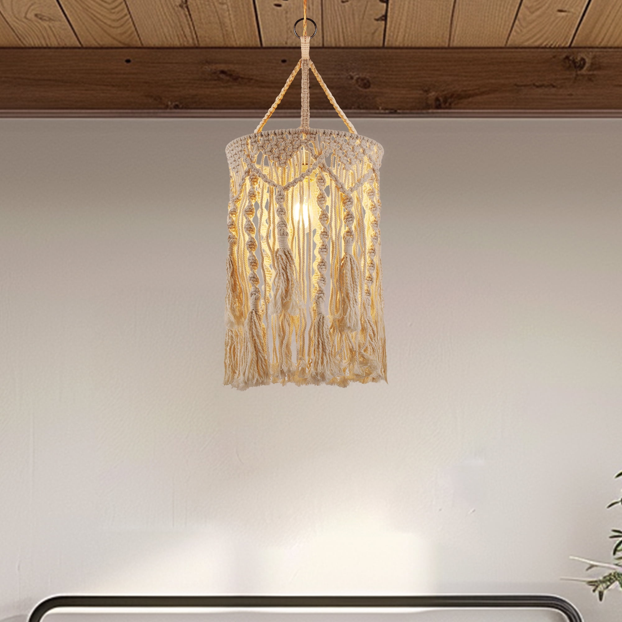 Boho Plug in Pendant Light Macrame Lamp Shade with Light Bulb Hanging ...