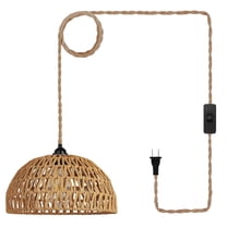 Boho Plug in Pendant Light: Rattan Hanging Lamp with 14.7ft Plug in Cord, Adjustable Height Hand Woven Hanging Light Fixture for Living Room, Bedroom, Dining Room, Kitchen, E26 No Bulb