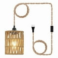 thumbnail image 1 of Boho Plug in Pendant Light, Hanging Light with Cord, Ceiling Lamp Rattan Cylinder Shad pwm25, 1 of 8