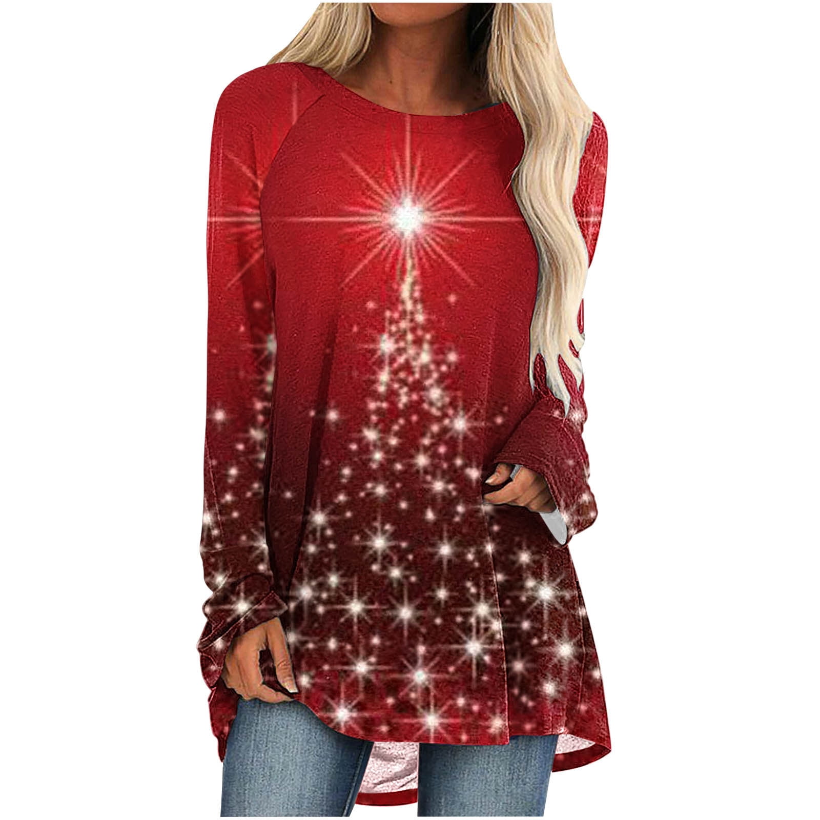 Boho Plus Size Christmas Pullover for Women,Long Sleeve Holiday Tunic ...