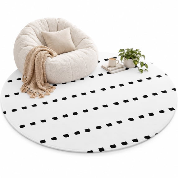 Boho Polka Area Rug 6', Dot Stripes Geometric Black White Soft Mat Non ...
