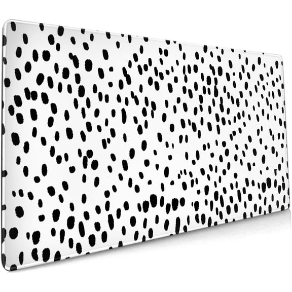 Boho Polka Dot XXL Mouse Pad Black White Minimalist Design, Extended Large Gaming Mousepad, Full Desk Mat, NonSlip Rubber Base, Stitched Edges, Perfect for Home Office