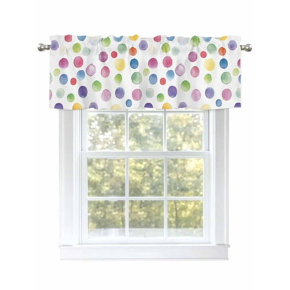 Boho Polka Dots Curtain Valances for Windows, Ombre Purple Blue Pink Green Watercolor Kitchen Valance Window Treatment, Light Filtering Block Curtains for Bathroom/Bedroom/Living Room 42'' x 12''