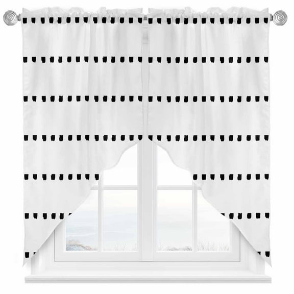Boho Polka Swag Valances for Windows 2 Pack Dot Stripes Geometric Black White Swag Kitchen Curtains 36 Inches Long Rod Pocket Short Window Treatment for Kitchen Bathroom 28"x36"
