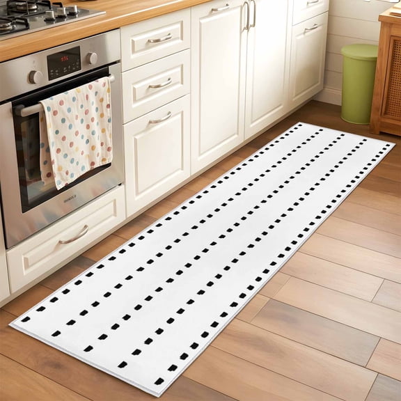 Boho Polka Washable Area Rug 2x6 Dot Stripes Geometric Black White Low-Profile Area Rugs with Non Slip Backing Indoor Floor Carpet for Entrance Living Room Bedroom Home Office
