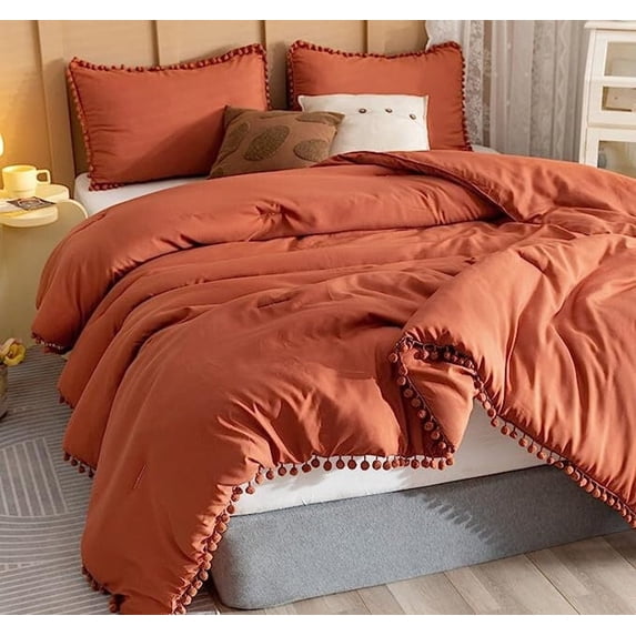 Boho Pompom Duvet Cover Set For Bedroom Teracotta Bedding Set Breathable Cover 8Corner tie For Closure Zipper Bohemian Bedding Set