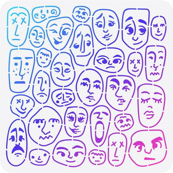Boho Portrait Stencil for Painting 11.8x11.8inch Abstract Human Face Portrait Drawing Template Facial Expression Pattern Painting Stencils for Home Decor DIY Craft