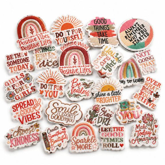 Boho Positive Affirmations - 50Pcs Embroidered Iron On Sewing Patches for Clothing Hats Jeans