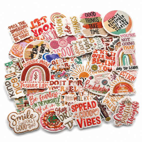 Boho Positive Affirmations - 50Pcs Iron On Embroidered Sewing Patches For Clothes Hats Jeans Dresses