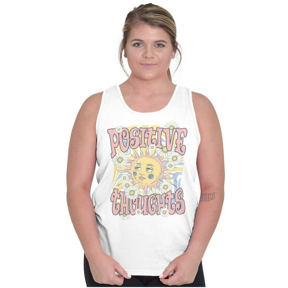 Boho Positive Thoughts Celestial Sun Womens Plus Size Graphic Tank Top Brisco Brands 2X