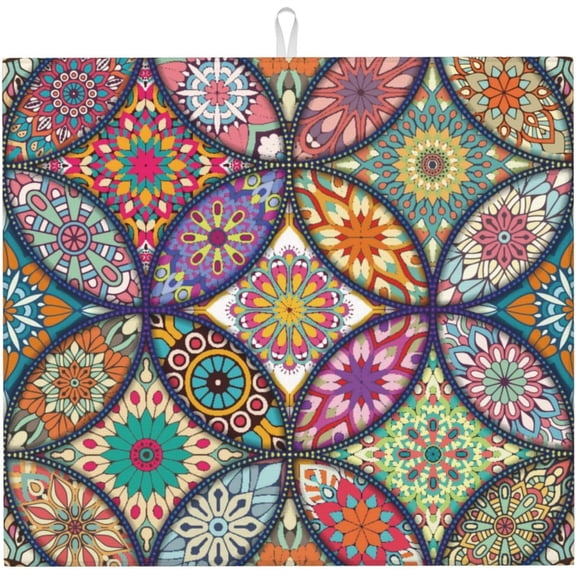 Boho Pretty Mandala Ceramic Rainbow Drying Mat 16x18 Inch For Kitchen Counter Drying Mats Dish For Kitchen Counter Easy Clean Kitchen