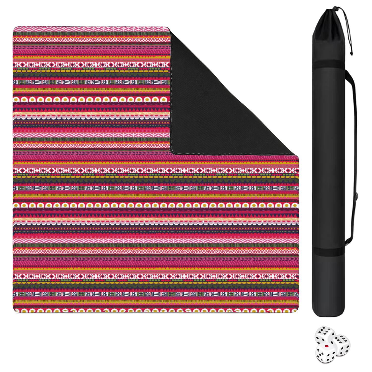 Boho Print Anti-Slip Rubber Game Table Mat 31.5 Inch Square Extra Large Mahjong Pad with Quiet Surface for Playing Tiles Cards and Family Fun