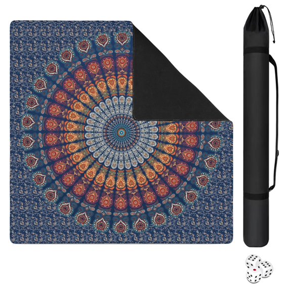 Boho Print Extra Large Anti-Skid Rubber Mahjong Mat 31.5x31.5 Inch Table Cover with Noise Reduction for Playing Tiles Cards and Family Entertainment