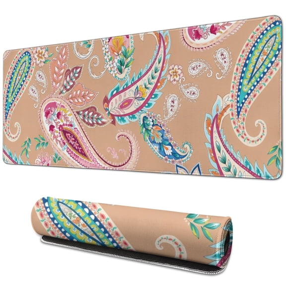 Boho Print Extra Large Mouse Pad, Stitched Edge Desk Mat with Non-Slip Rubber Base, Keyboard Pad and Desk Protector for Gaming, Work, Home Office, Computer Laptop, 31.5 x 11.8 in