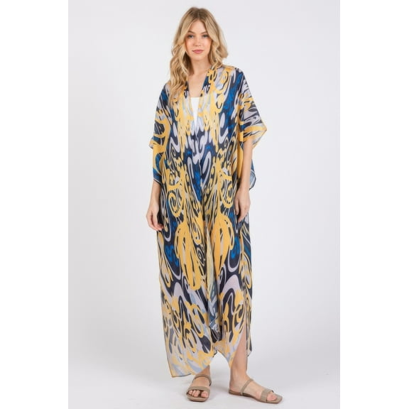 Boho Print Open Front Long Kimono