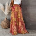 thumbnail image 1 of Boho Printed Tiered Maxi Skirt for Women Elastic Drawstring High Waist Flowy Long Skirt With Side Pockets, 1 of 8