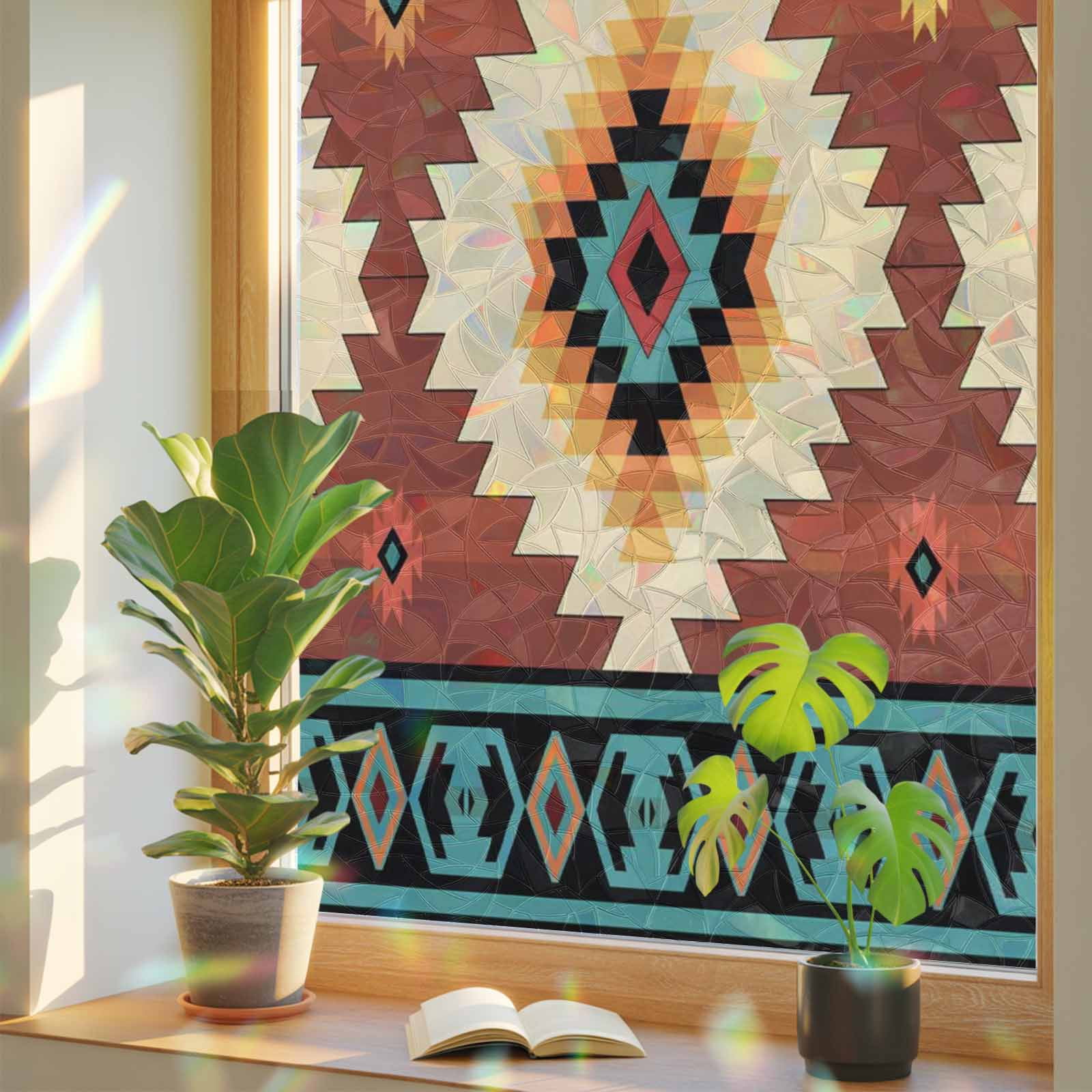 Boho Privacy Window Film, Decorative Stained Glass Window Film, Brown ...
