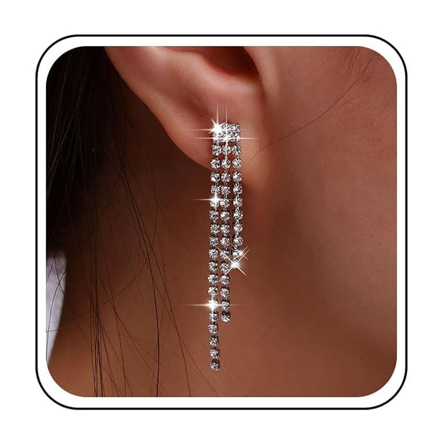 Long Chain Tassel and Textured Bar Drop Earrings in Sterling Silver main image 1