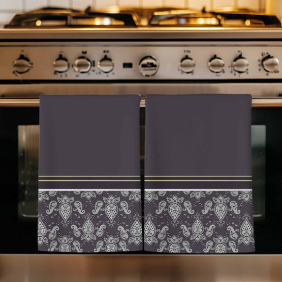 Boho Purple Flower Kitchen Towels Set of 4, Abstract Bohemia Pesley Floral Absorbent Dish Towels for Kitchen, Microfiber Hand Towel, Quick Drying Tea Towel for Cleaning Decorative Dishcloths