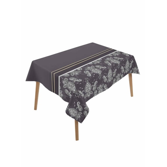 Boho Purple Flower Rectangle Tablecloth, Abstract Bohemia Pesley Floral ...